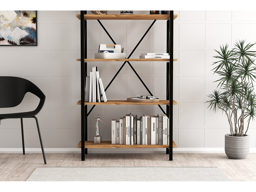 Bibliothèque en bois "Nero" - 90 x 33 x 180 cm - Pin atlantiqueNoir