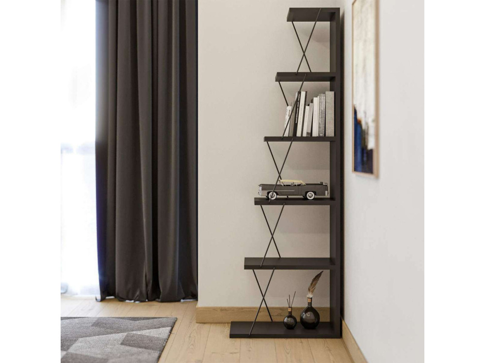 Bibliothèque en bois "Melinos" - 50 x 22 x 150 cm - Gris anthracite