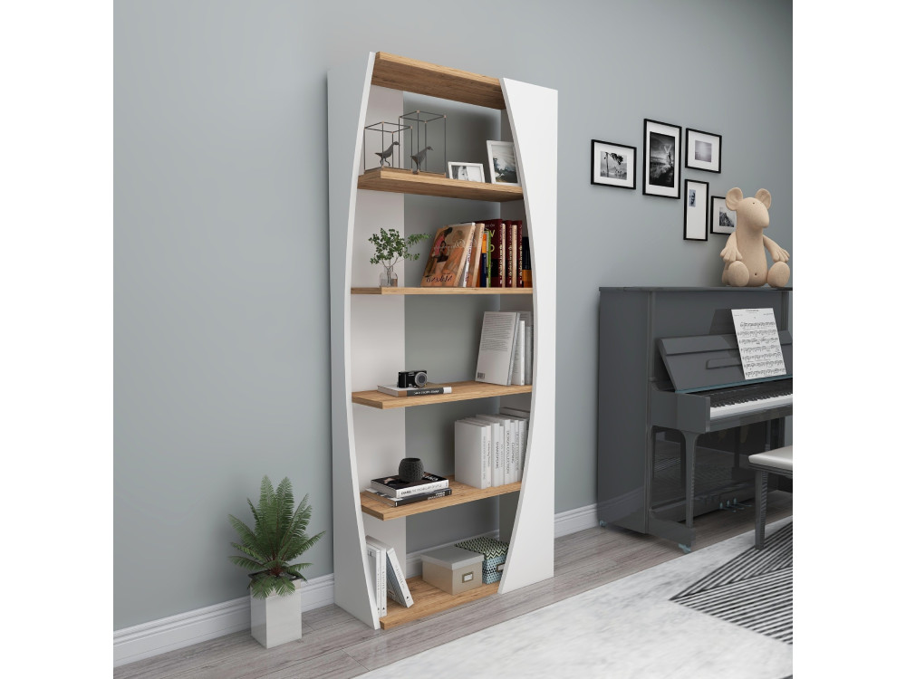 Bibliothèque en bois "Selge " - 63 x 23 x 150 cm - Pin atlantiqueBlanc