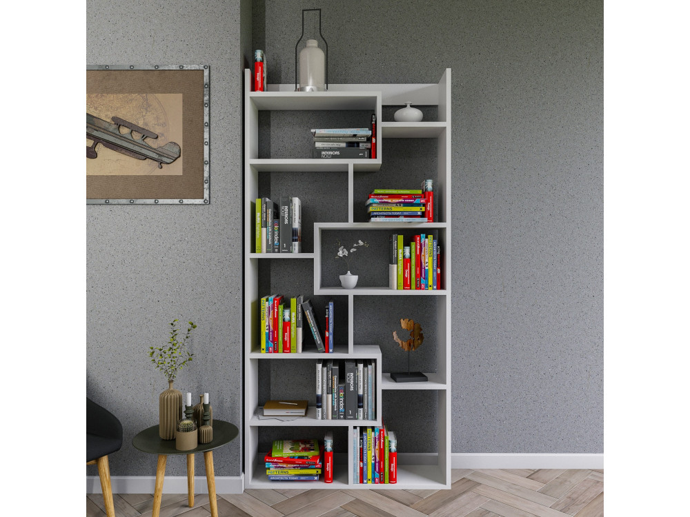 Bibliothèque en bois "Kuttap" - 90 x 22 x 182 cm - Blanc