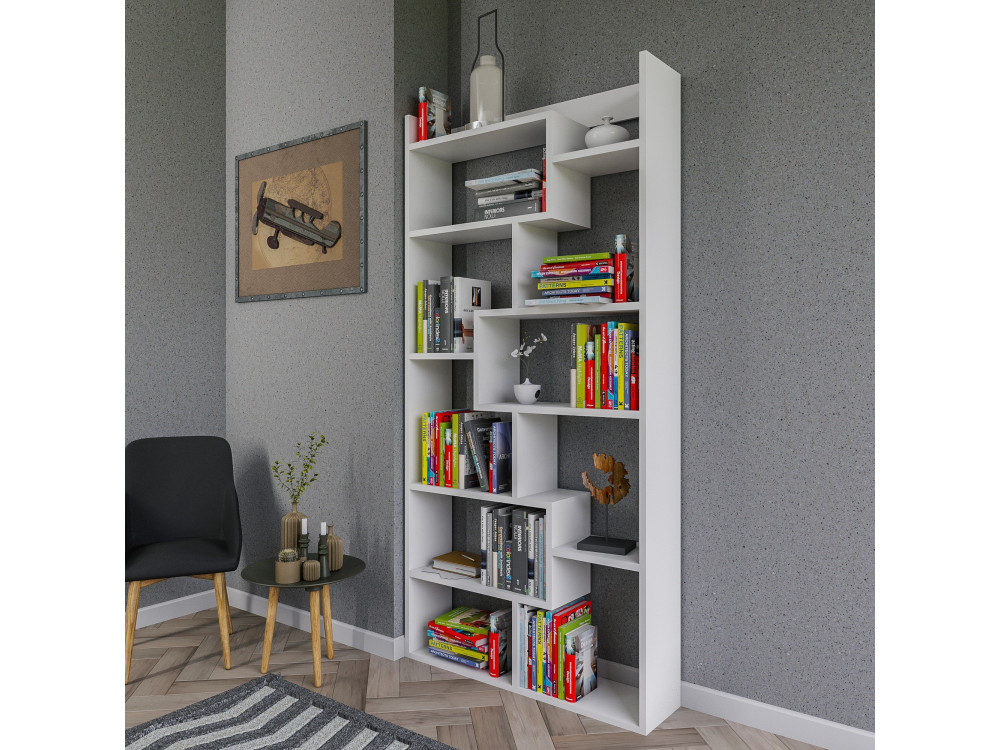 Bibliothèque en bois "Kuttap" - 90 x 22 x 182 cm - Blanc