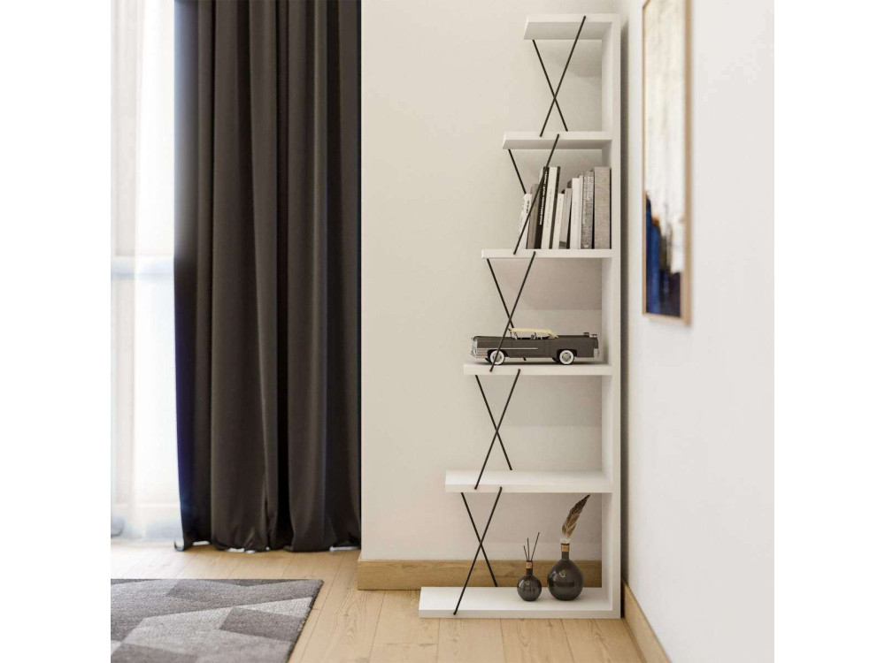Bibliothèque en bois "Ayder" - 50 x 22 x 150 cm - Blanc