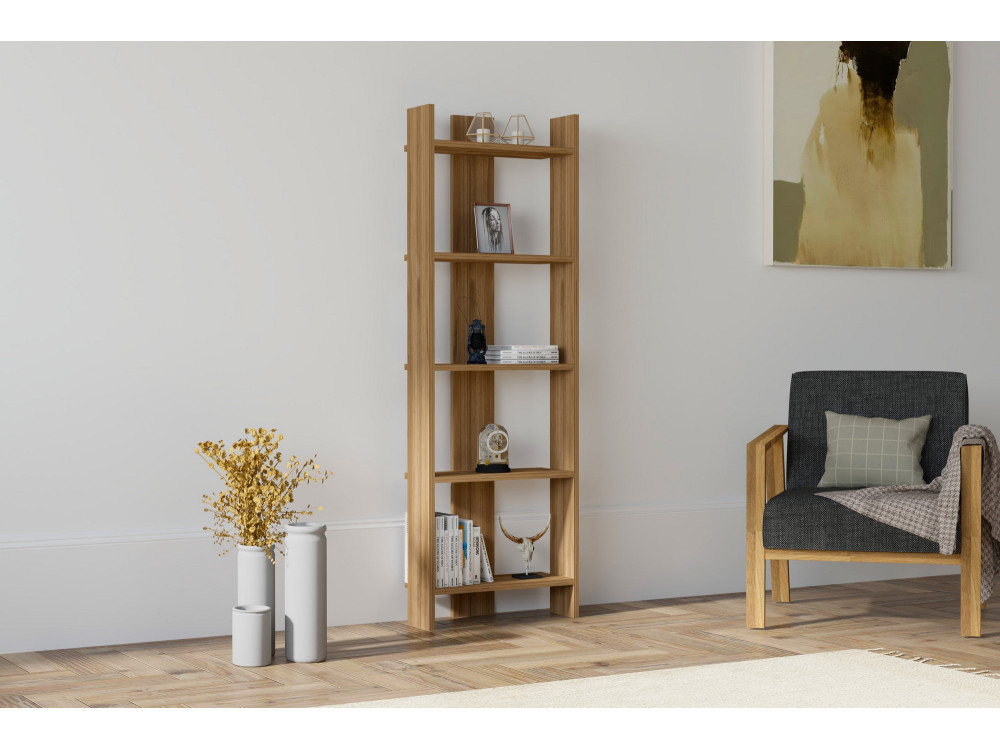Bibliothèque en bois "Virba" - 52 x 22 x 149 cm - Noyer