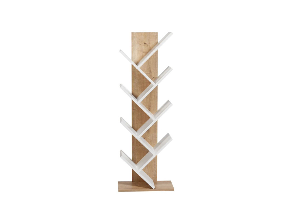 Bibliothèque en bois "Tuval 066" - 46 x 22 x 129 cm - Chêne, Blanc
