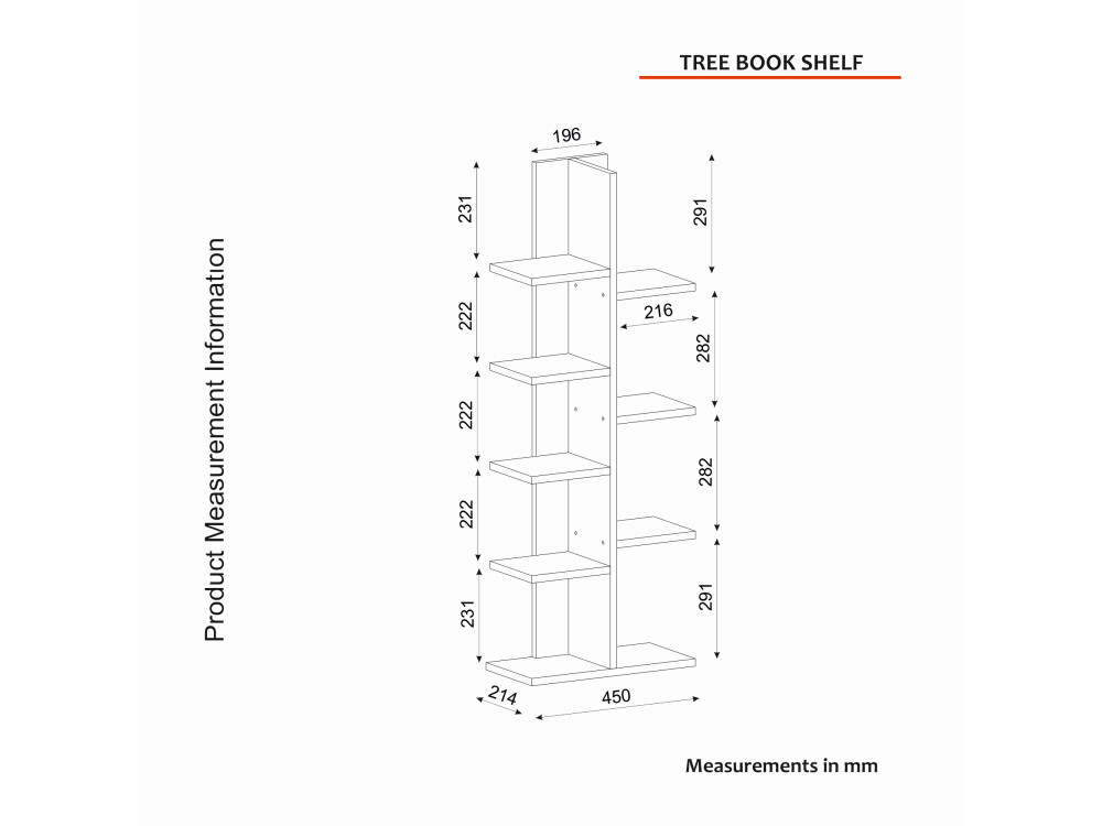 Bibliothèque en bois "Tree" - 45 x 22 x 121 cm - Blanc