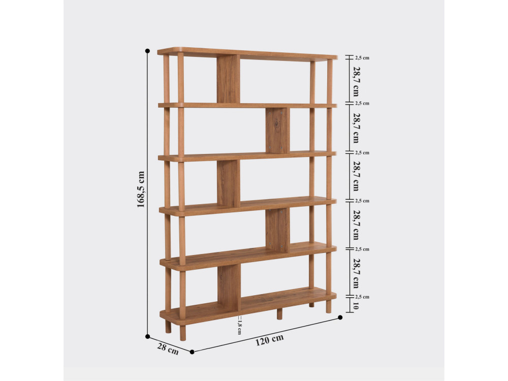 Bibliothèque en bois "Meta" - 120 x 28 x 168 cm - Marron