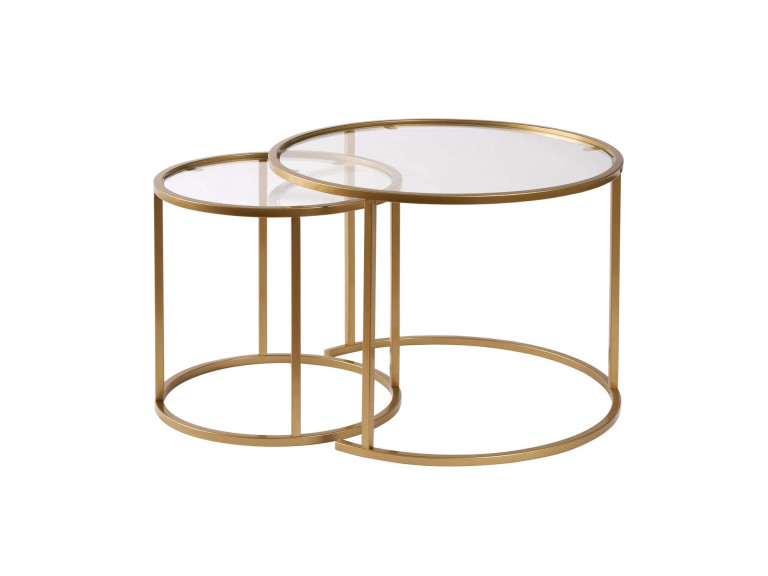 Lot de 2 tables basses en métal "Aurum" - 60 x 60 x 43 cm - Or Transparent