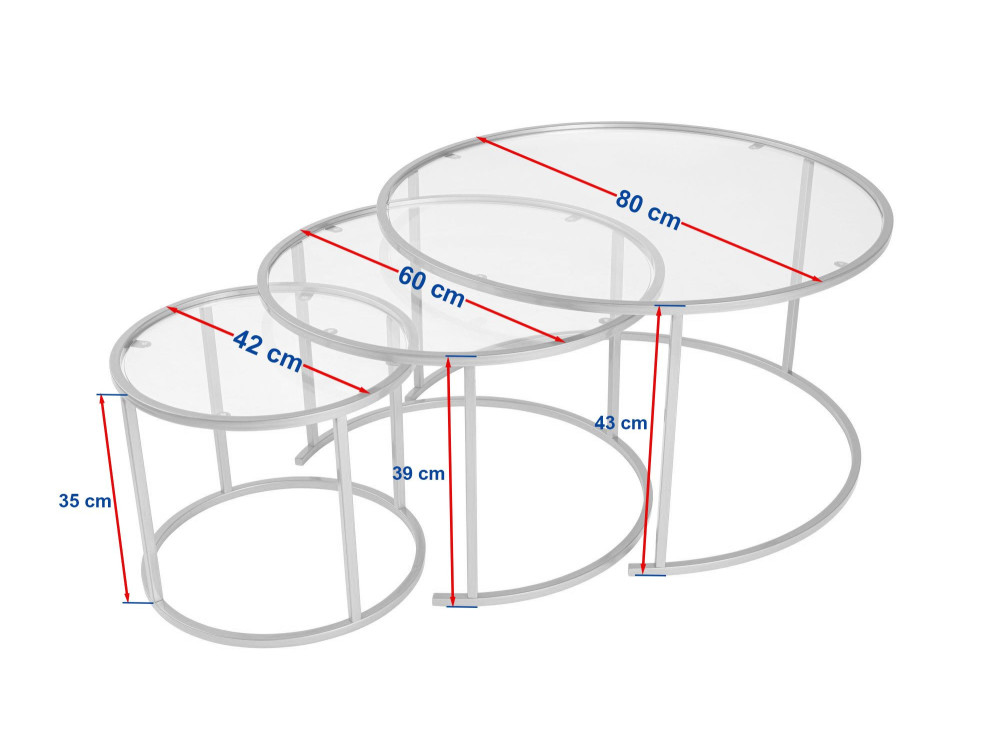 Lot de 3 tables basses en métal "Aurum" - 80 x 80 x 43 cm - Or Transparent