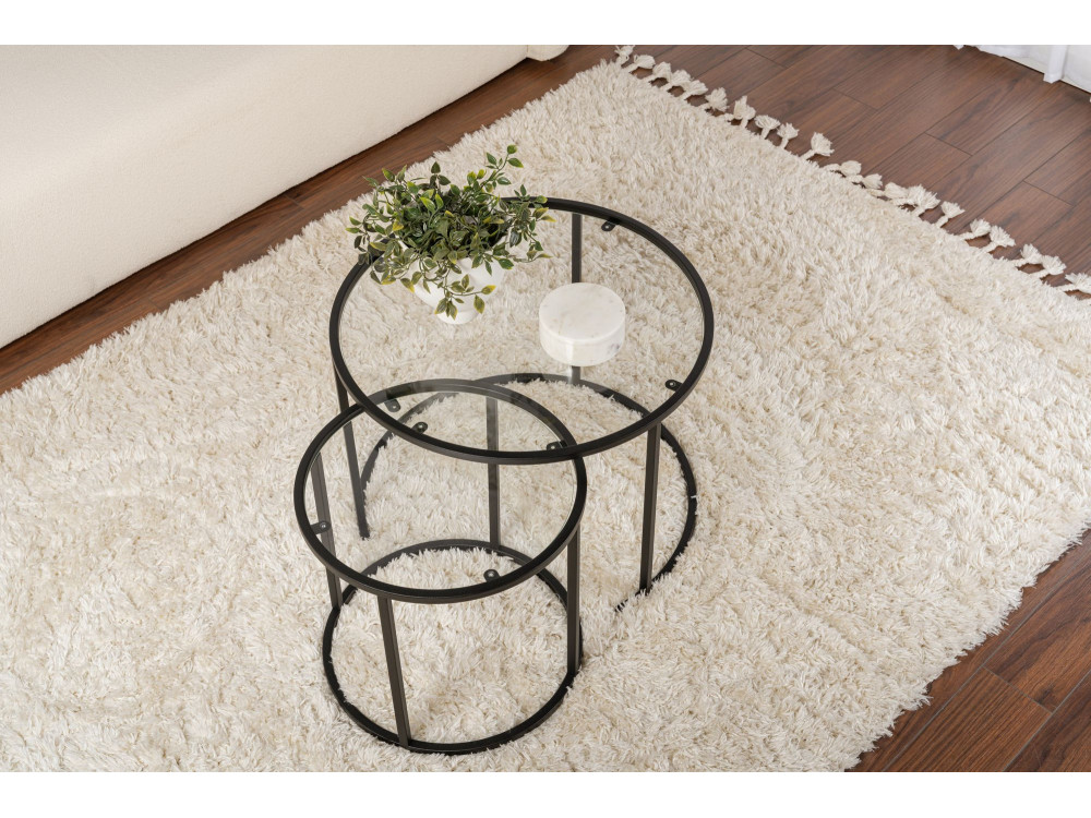 Lot de 2 tables basses en métal "Aurum" - 60 x 60 x 43 cm - Noir Transparent