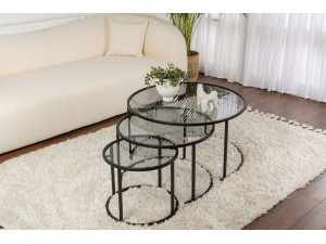 Lot de 3 tables basses en métal "Aurum" -  80 x 80 x 43 cm - Noir Gris 2