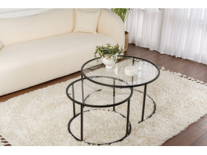 Lot de 2 tables basses en métal "Aurum" - 80 x 80 x 43 cm - Noir Transparent 2