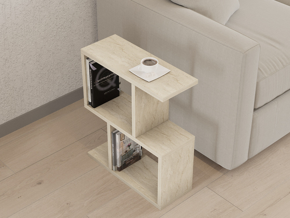 Table d'appoint en bois "Zet" - 45 x 17 x 51 cm - Travertin
