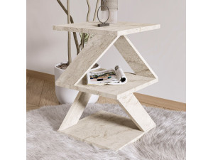 Table d'appoint en bois "Albeni" - 29 x 29 x 54 cm - Travertin 2