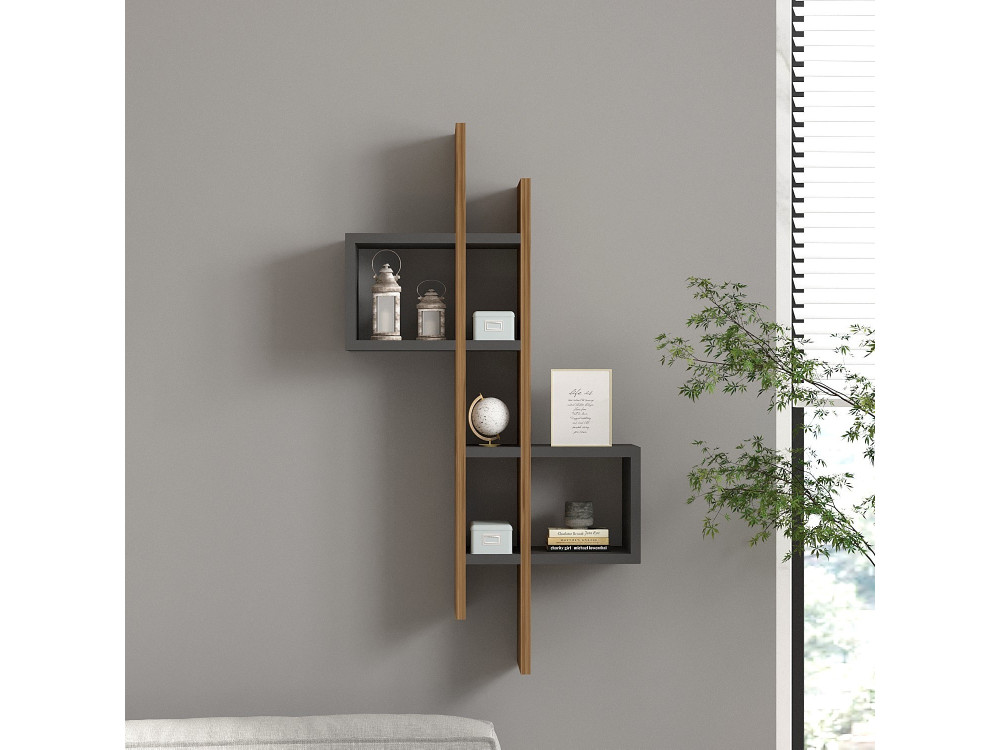 Étagère murale en bois "Emse" - 53 x 19 x 108 cm - Chêne, Anthracite