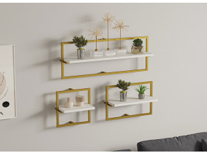 Étagère murale en bois "Yeso" - 80 x 20 x 30 cm - Blanc, Or 2