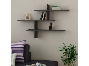 Étagère murale en bois "Leo" - 123 x 22 x 80 cm - Anthracite 2