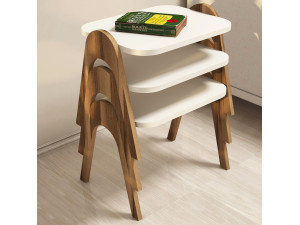 Lot de 3 tables basses gigognes en bois "Paris" - 48 x 35 x 72 cm - Crème 2