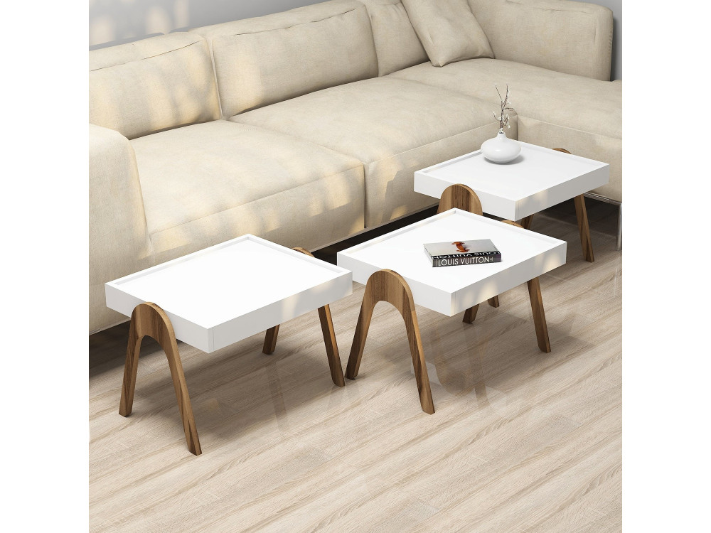 Lot de 3 tables basses gigognes en bois "Roma" - 53 x 40 x 64 cm - Blanc