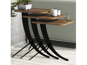 Lot de 3 tables basses gigognes en bois "Pion" - 45 x 35 x 60 cm - Marron 2