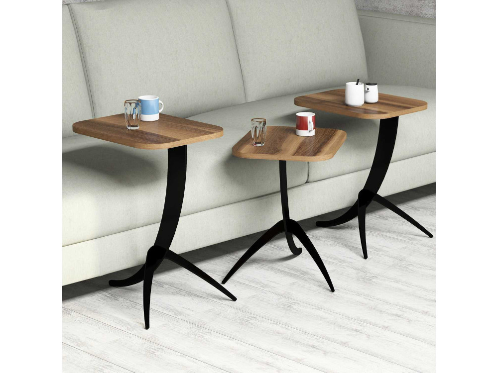 Lot de 3 tables basses gigognes en bois "Pion" - 45 x 35 x 60 cm - Marron