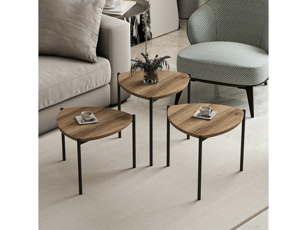 Lot de 3 tables basses gigognes en bois "Lenny" - 45 x 45 x 45 cm - Marron