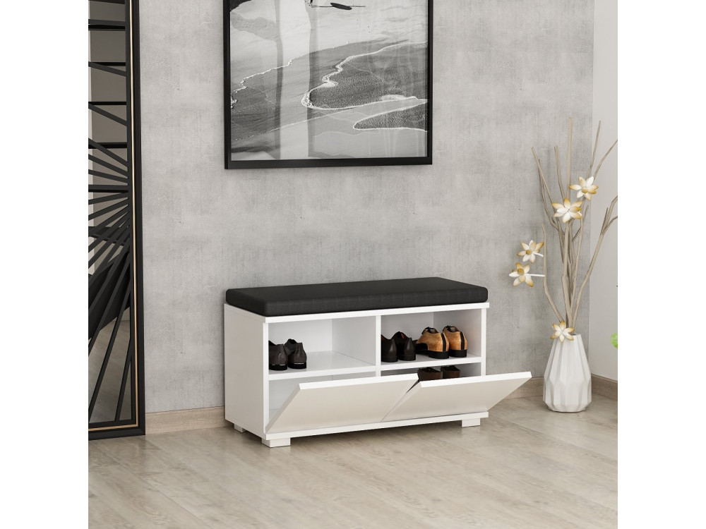 Meuble à chaussures en bois "Drago" - 80 x 35 x 42 cm - Blanc