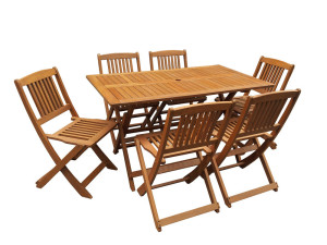 Table et chaises de jardin en bois exotique "Hongkong" - Table pliante + 6 chaises pliantes