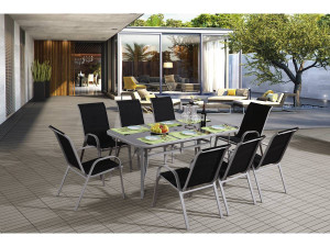 Table et chaises de jardin en textilène "Cordoba XL 180" - Phoenix - 8 places - Noir 2