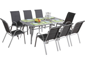 Table et chaises de jardin en textilène "Cordoba XL 180" - Phoenix - 8 places - Gris foncé