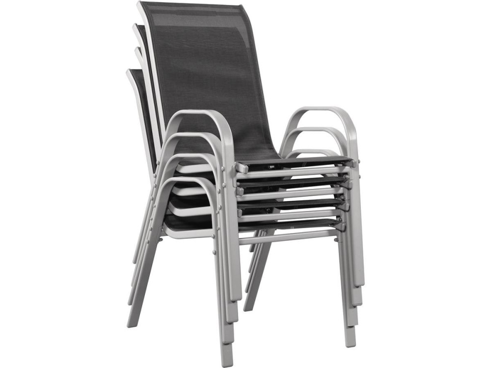 Table et chaises de jardin en textilène "Cordoba XL 180" - Phoenix - 8 places - Gris foncé