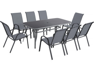 Table et chaises de jardin en textilène "Cordoba XL 180" - 8 places - Gris