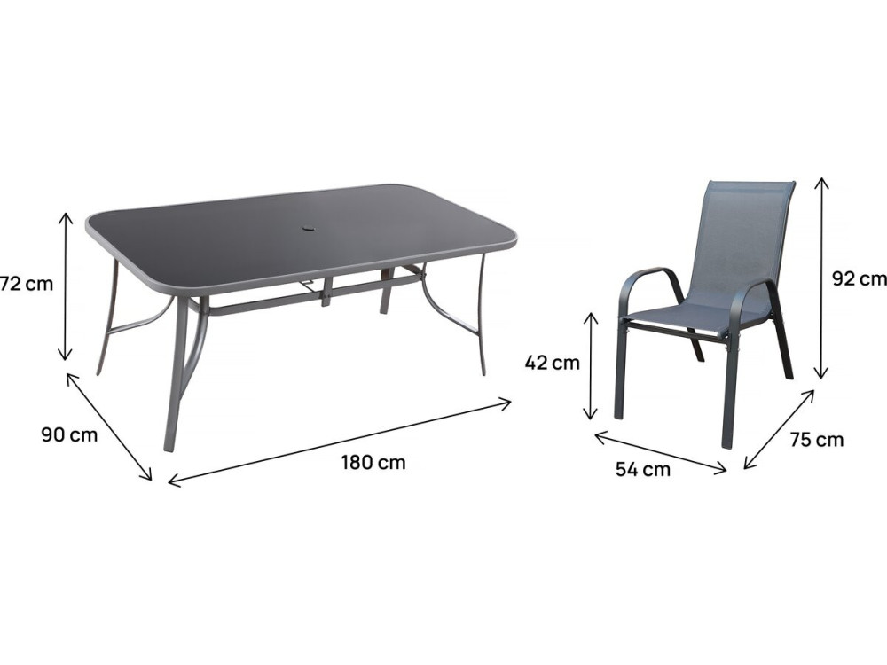 Table et chaises de jardin en textilène "Cordoba XL 180" - 8 places - Gris