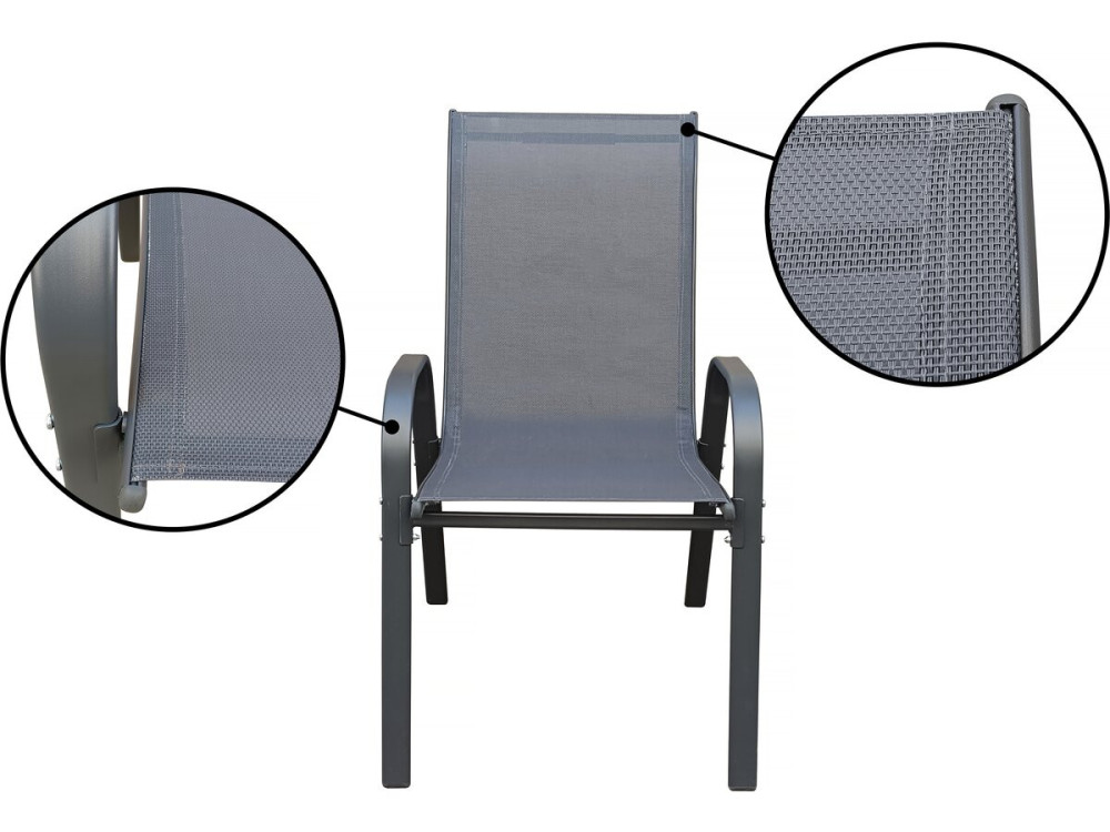 Table et chaises de jardin en textilène "Cordoba XL 180" - 8 places - Gris