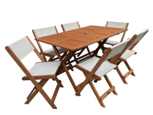 Table et chaises de jardin en bois exotique  "Séoul" - 1 Table + 6 chaises - Maple - Beige