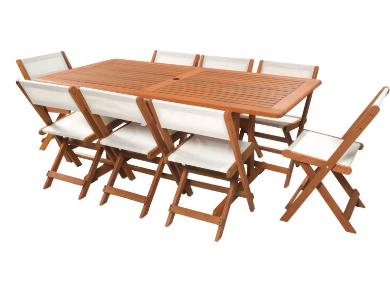 Salon de jardin repas "Séoul" - 1 Table + 8 chaises - Maple - Beige