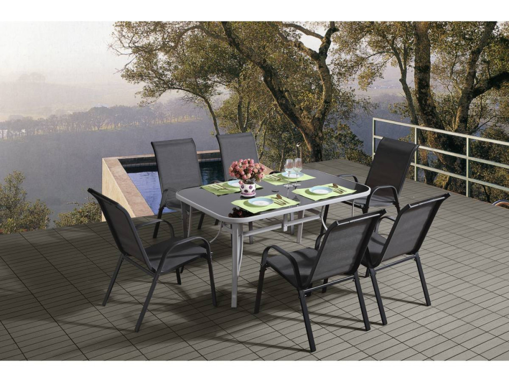 Table et chaises de jardin en textilène "cordoba + Porto" 6 personnes gris foncé