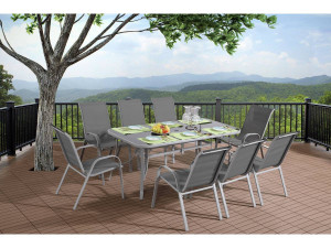 Table et chaises de jardin en textilène "cordoba + Porto" 8 personnes gris clair 2