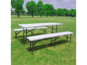 Ensemble Table de jardin pliante + 2 Bancs pliants " Foldy" - Blanc 2