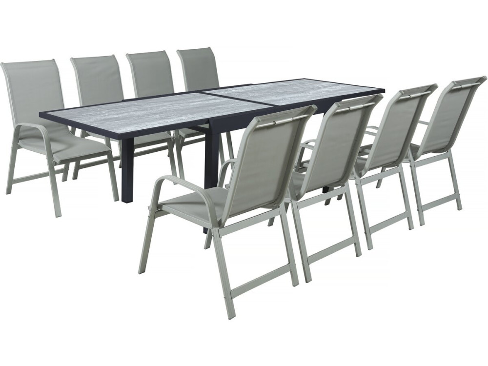 Table extensible et chaises de jardin en aluminium "Lagos" - 140/280 x 90 x 76 cm - 8 places - Gris clair