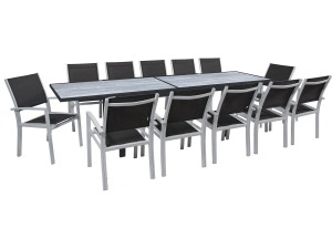 Table extensible et chaises de jardin en aluminium "Lagos" - 200/320 x 105 x 76 cm - 12 chaises - Noir