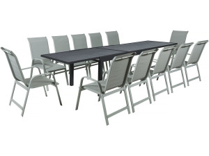 Table extensible et chaises de jardin en aluminium "Lagos" - 200/320 x 105 x 76 cm - 12 chaises - Gris clair