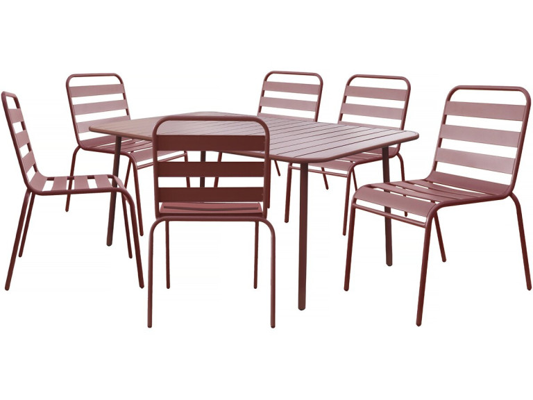 Table et chaises de jardin en métal "Bilbao" - 6 places - Terracotta