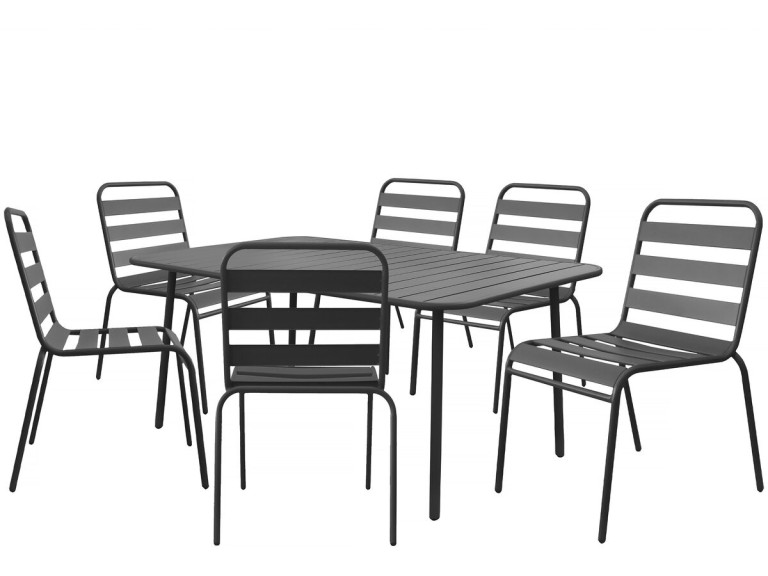 Table et chaises de jardin en métal "Bilbao" - 6 places - Gris