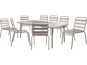 Table et chaises de jardin en métal "Bilbao" - 8 places - Taupe