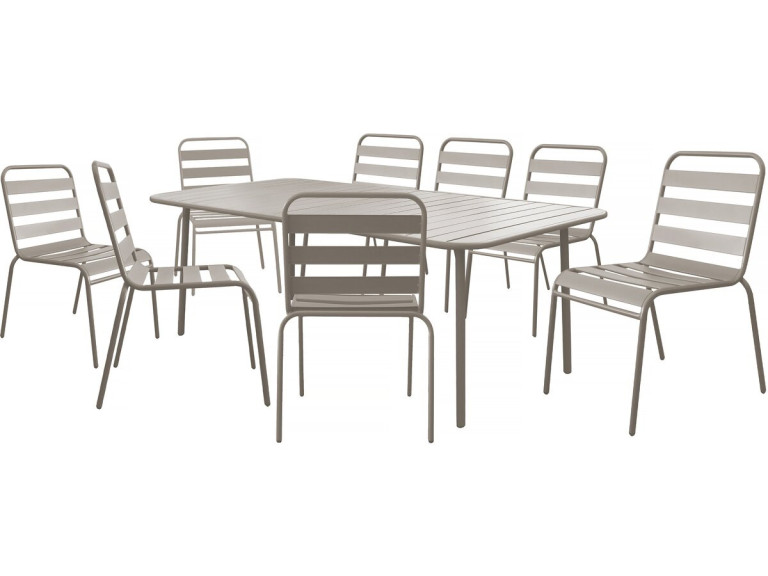 Table et chaises de jardin en métal "Bilbao" - 8 places - Taupe