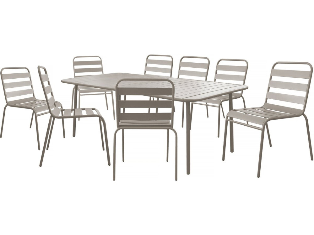Table et chaises de jardin en métal "Bilbao" - 8 places - Taupe