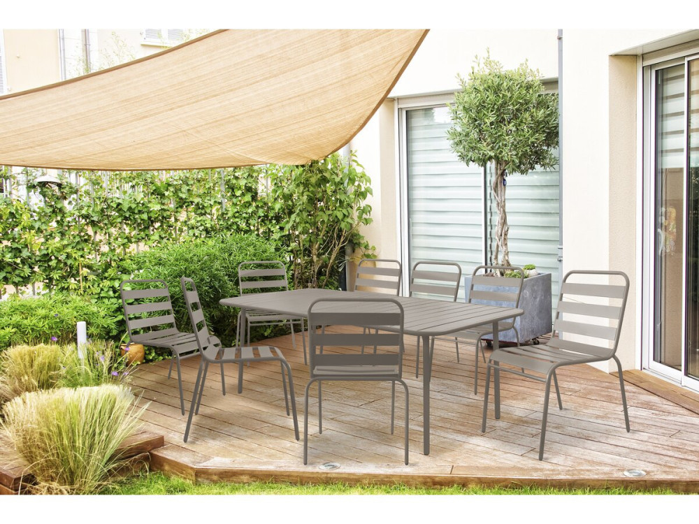 Table et chaises de jardin en métal "Bilbao" - 8 places - Taupe