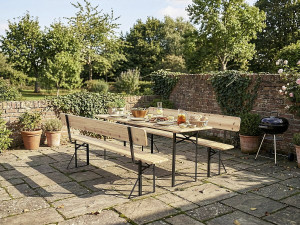 Salon de jardin set brasserie en bois avec dossier "Lisbonne" - 220 cm - Marron 2