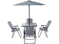 Table et chaises de jardin avec parasol en métal "Convivia" - 4 places - Gris anthracite - Gris clair