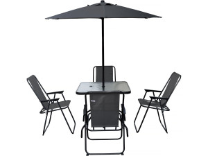 Table et chaises de jardin avec parasol en métal "Convivia" - 4 places - Gris anthracite